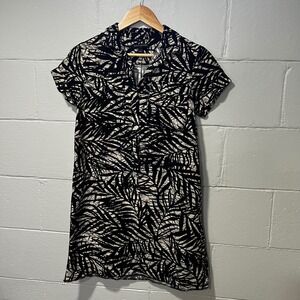 Banana Republic Linen Blend‎ Shirt Dress Palm Print Short Sleeve Raw Hem Size 4